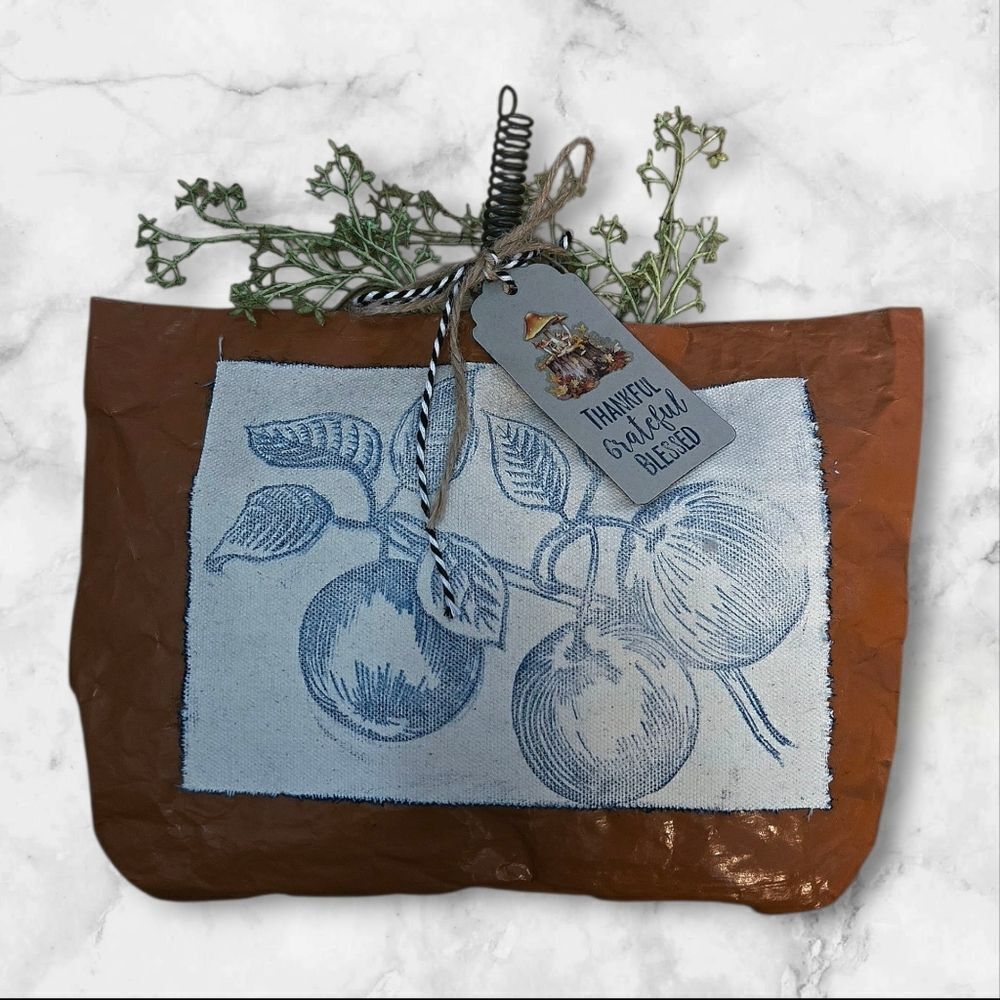 "5/$40" Handcrafted Upcycled Orange Paper Bag Pumpkin Autumn Gall Decor